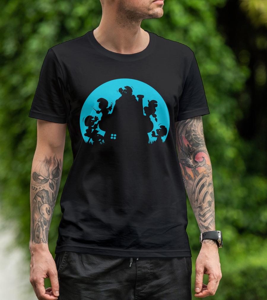 Smurf For Your Life Silhouette Moon House Scene T-Shirt