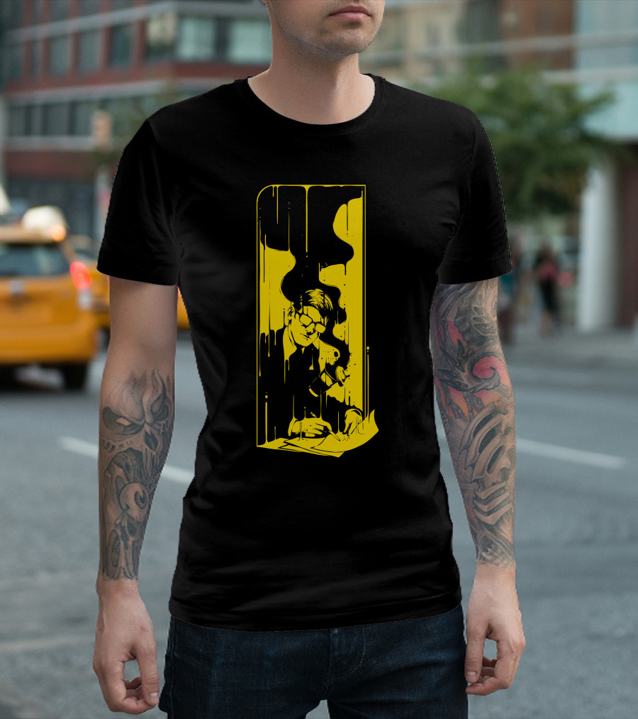 Spilled Ink Writer Sketch Yellow Drip Artistry T-Shirt