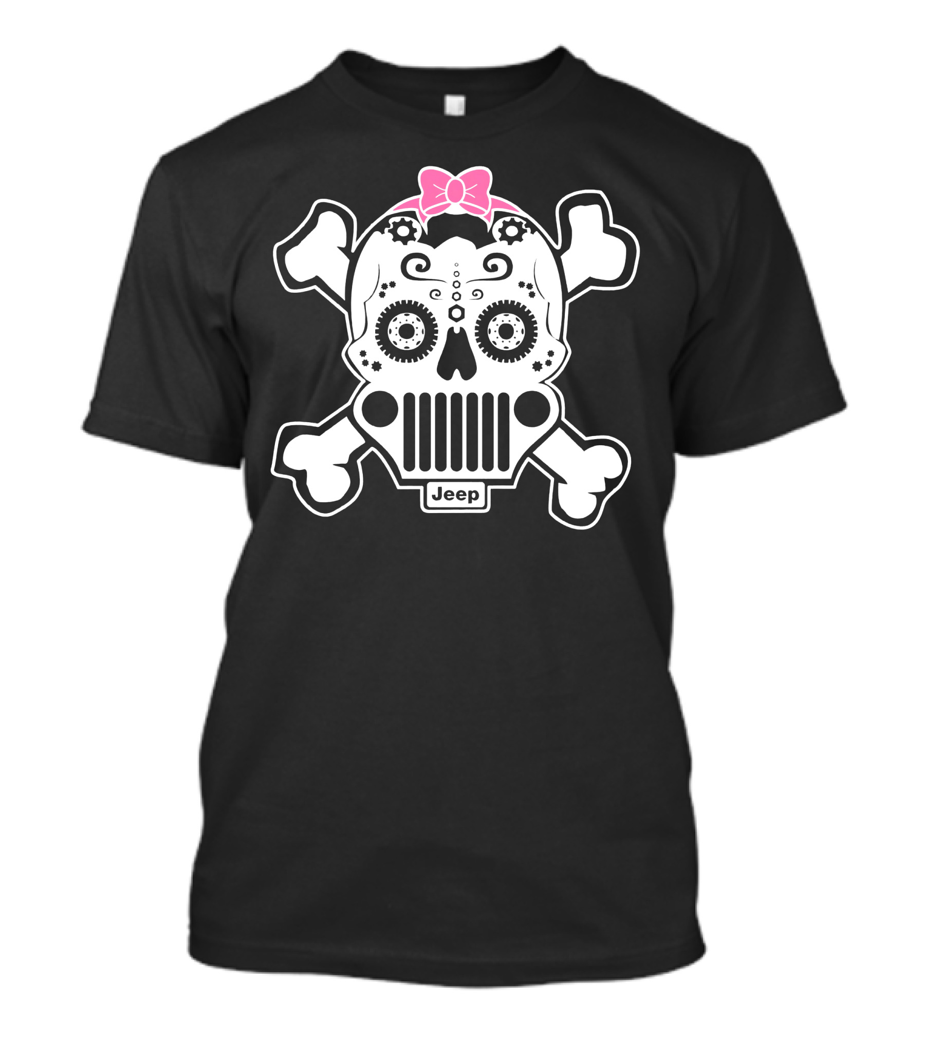 Sugar Skull Jeep With Pink Bow And Crossbones T-Shirt
