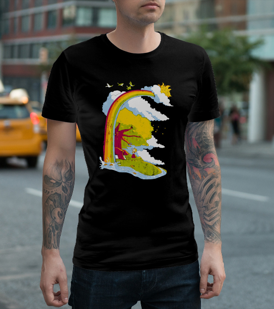 Sweet Happiness Rainbow Daydream with Sun and Nature Scene T-Shirt