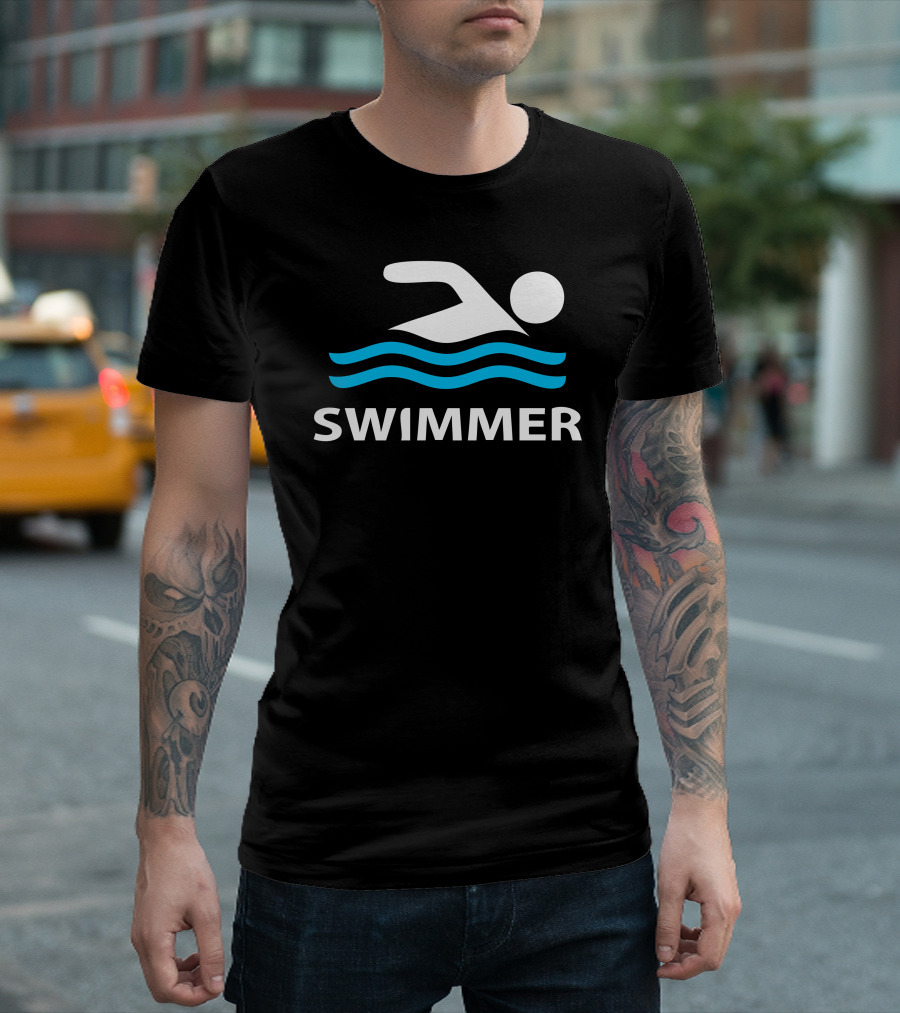 Swimmer Iconic Stroke Blue Waves T-Shirt