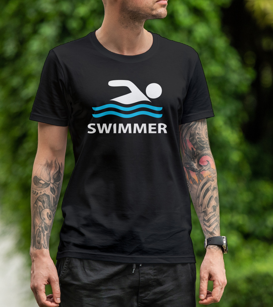 Swimmer Iconic Stroke Blue Waves T-Shirt