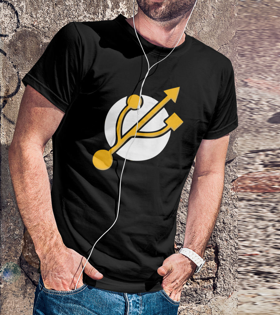 USB Flash Symbol On White Circle Background T-Shirt