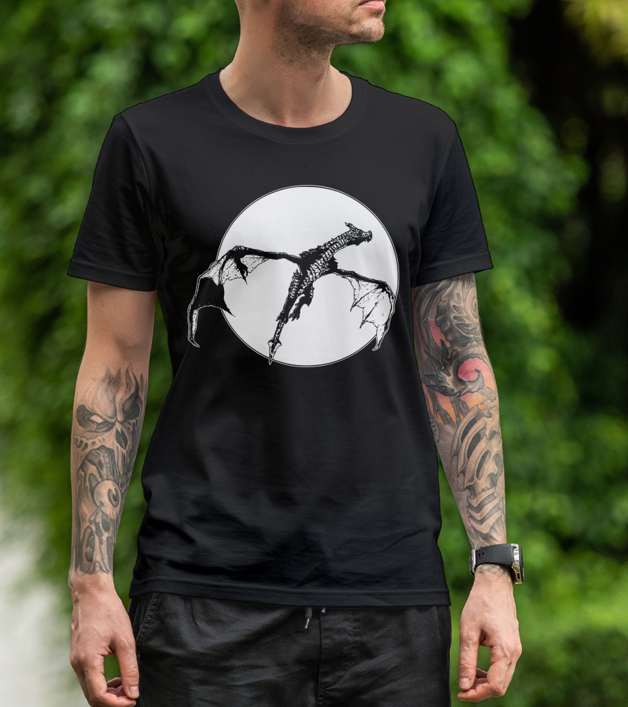 There Be Dragons Flying Against Full Moon T-Shirt
