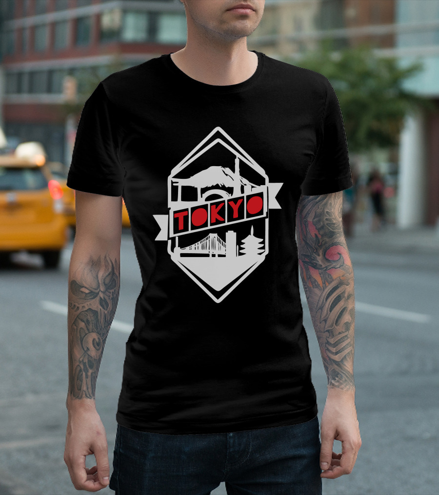 Tokyo Iconic Landmarks Red and White Badge T-Shirt