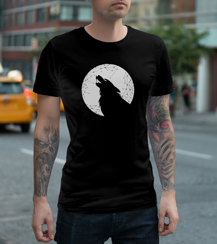 Twilight Wolf Howling at Geometric Moon T-Shirt