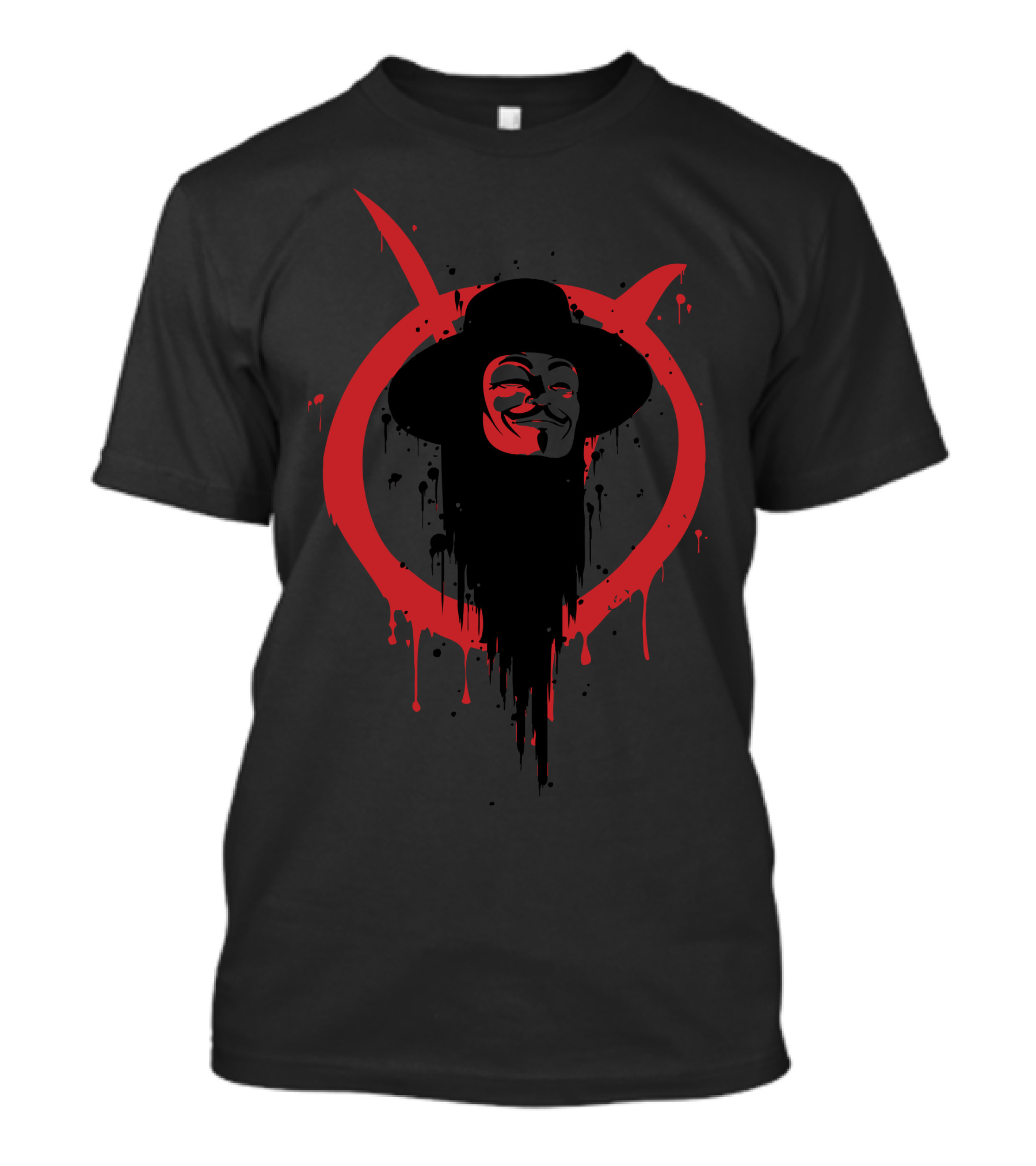 V For Vendetta Guy Fawkes Mask Red Symbol Dripping Paint T-Shirt
