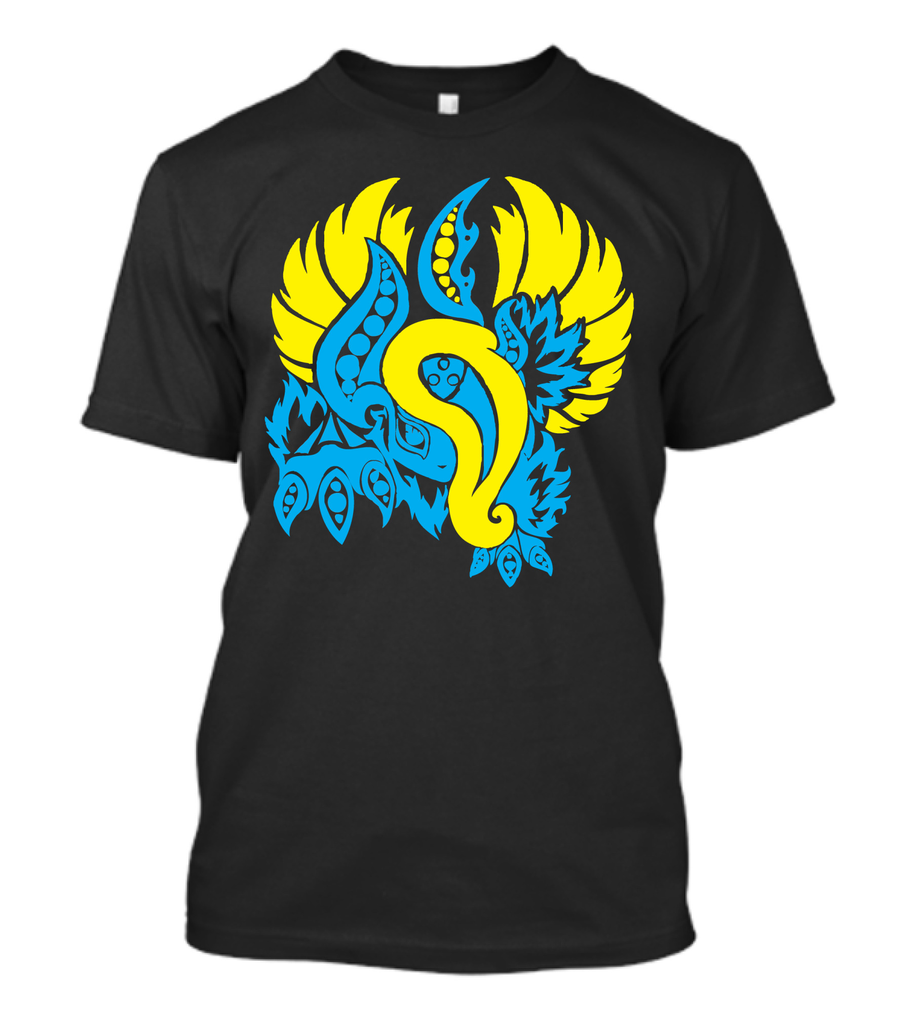 Yin And Yang Evolved Blue And Yellow Winged Abstract Elements T-Shirt