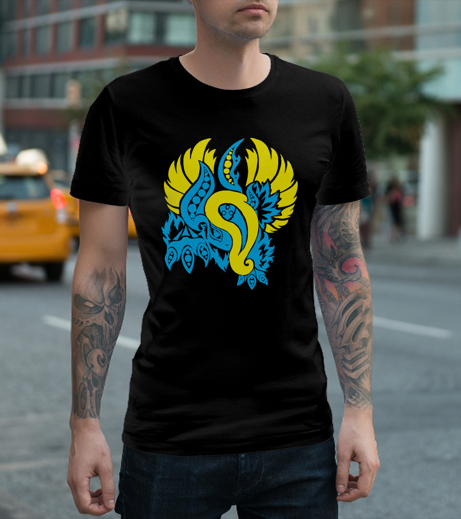 Yin And Yang Evolved Blue And Yellow Winged Abstract Elements T-Shirt
