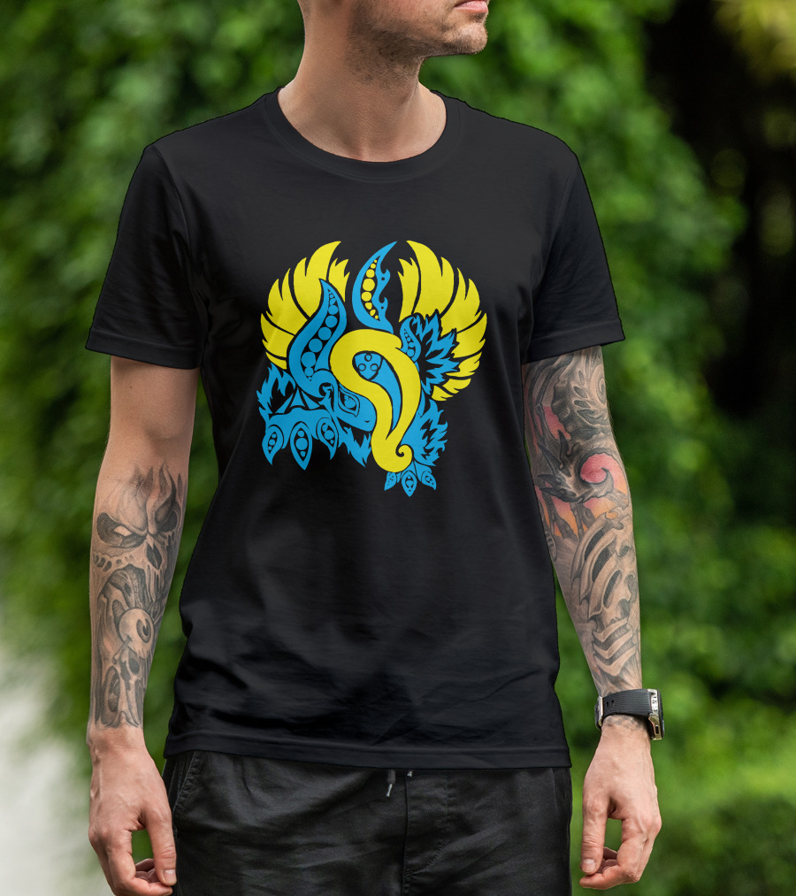 Yin And Yang Evolved Blue And Yellow Winged Abstract Elements T-Shirt