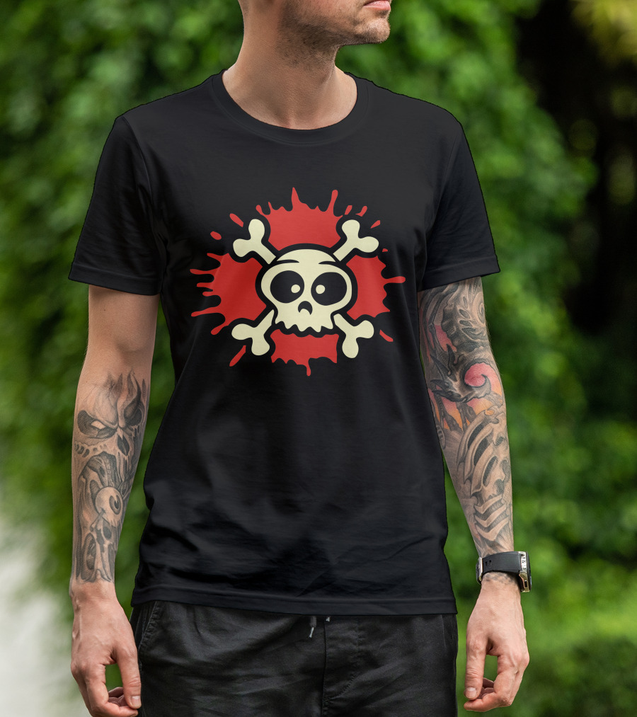Albator Skull And Crossbones Icon On Red Splat T-Shirt