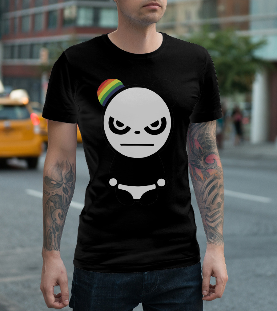 Angry Panda With Rainbow Ear T-Shirt