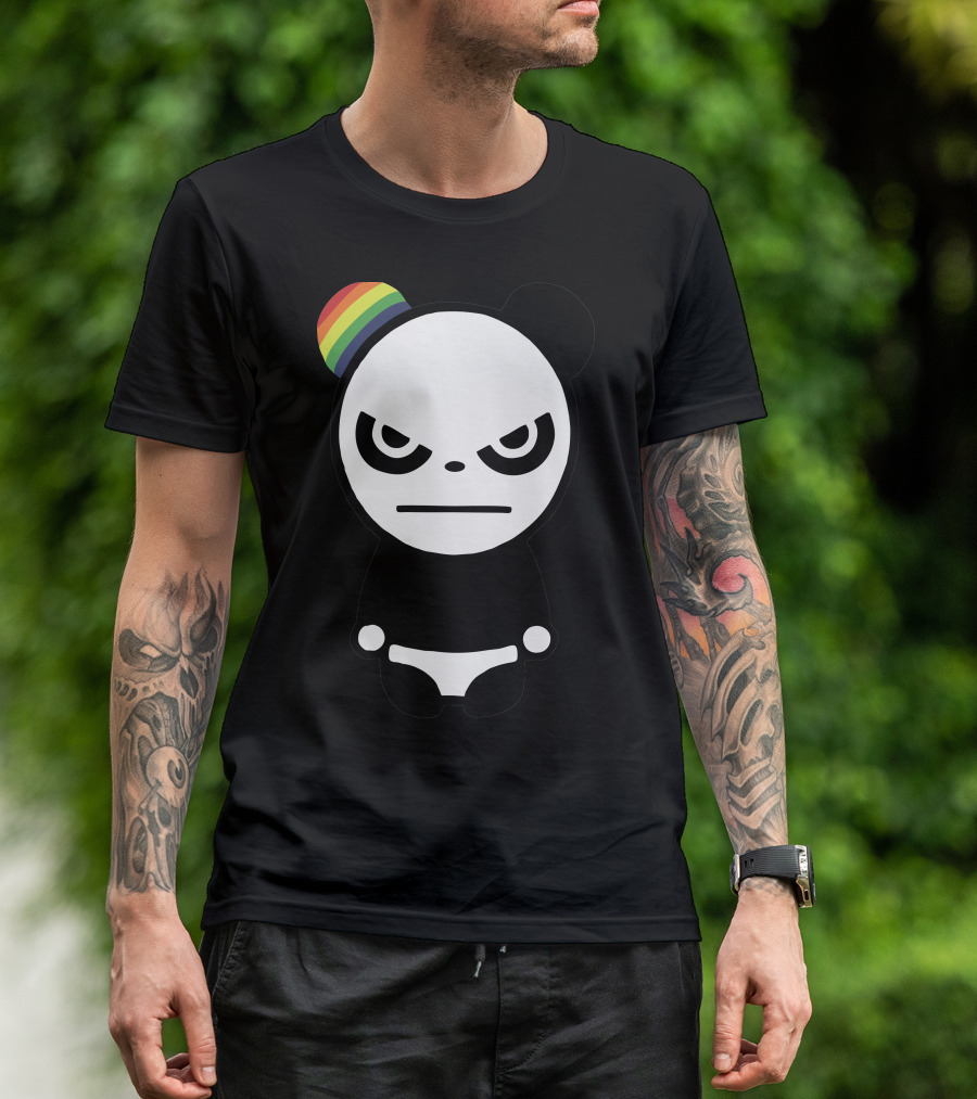 Angry Panda With Rainbow Ear T-Shirt