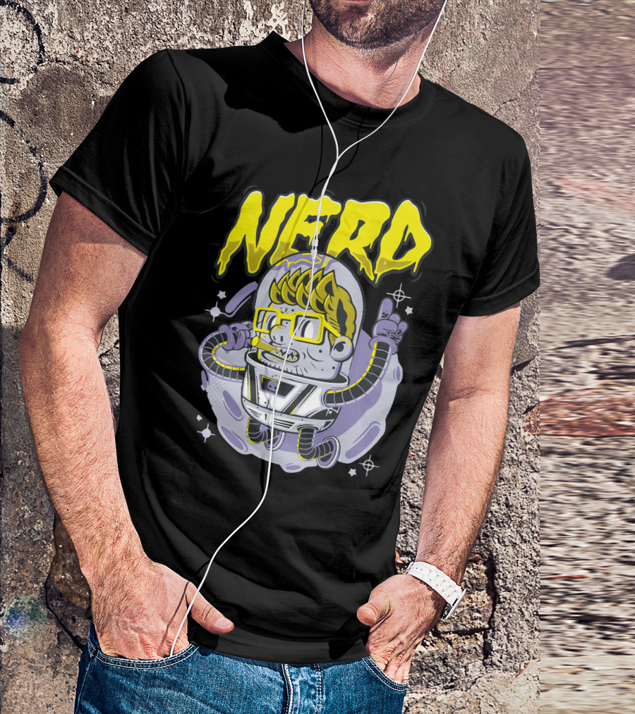 Nerd Astronaute Floating Cartoon T-Shirt