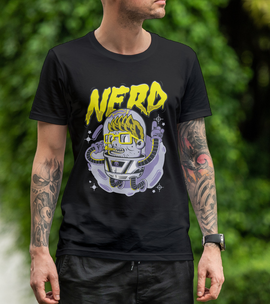 Nerd Astronaute Floating Cartoon T-Shirt