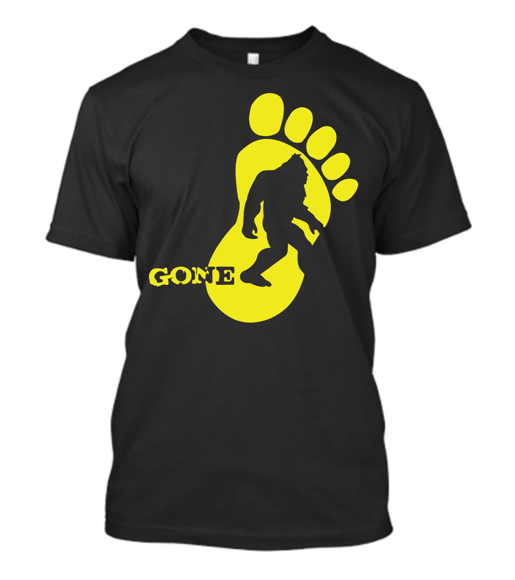 Bigfoot Gone Footprint Silhouette Yellow T-Shirt