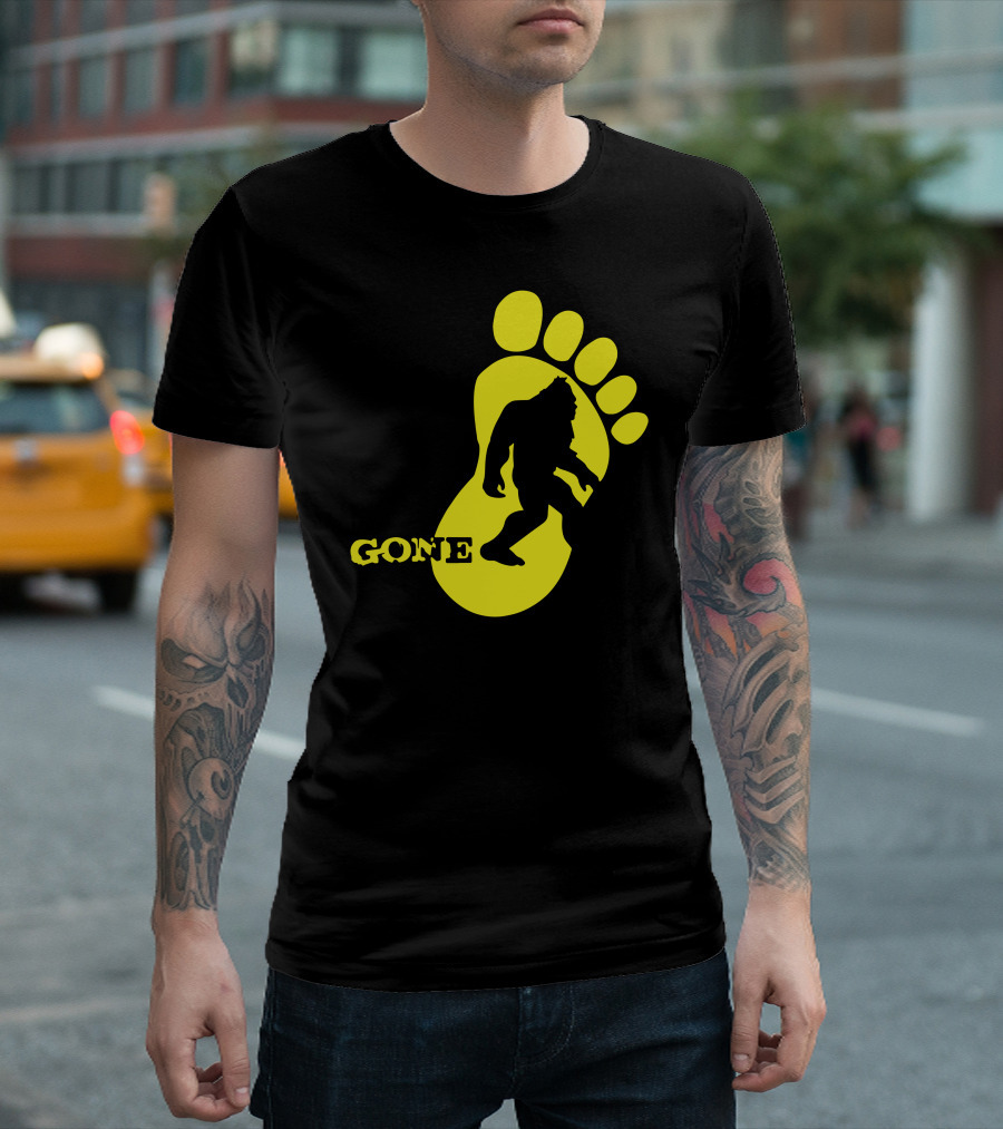 Bigfoot Gone Footprint Silhouette Yellow T-Shirt