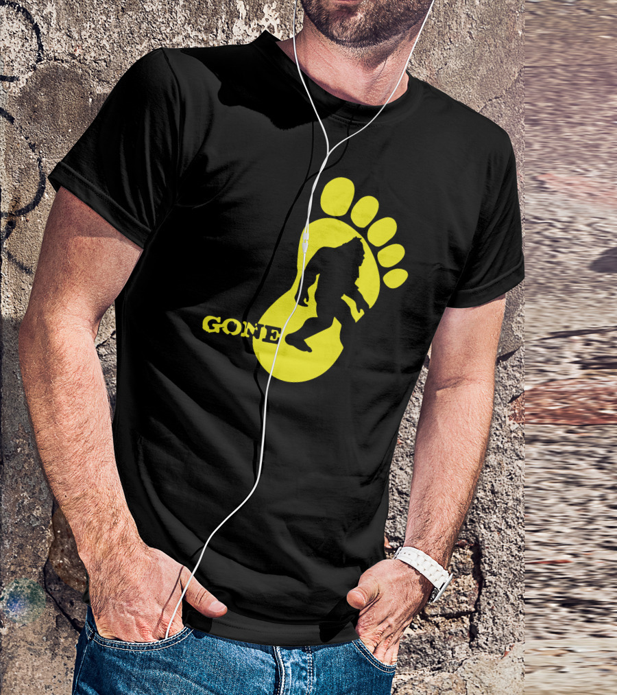 Bigfoot Gone Footprint Silhouette Yellow T-Shirt