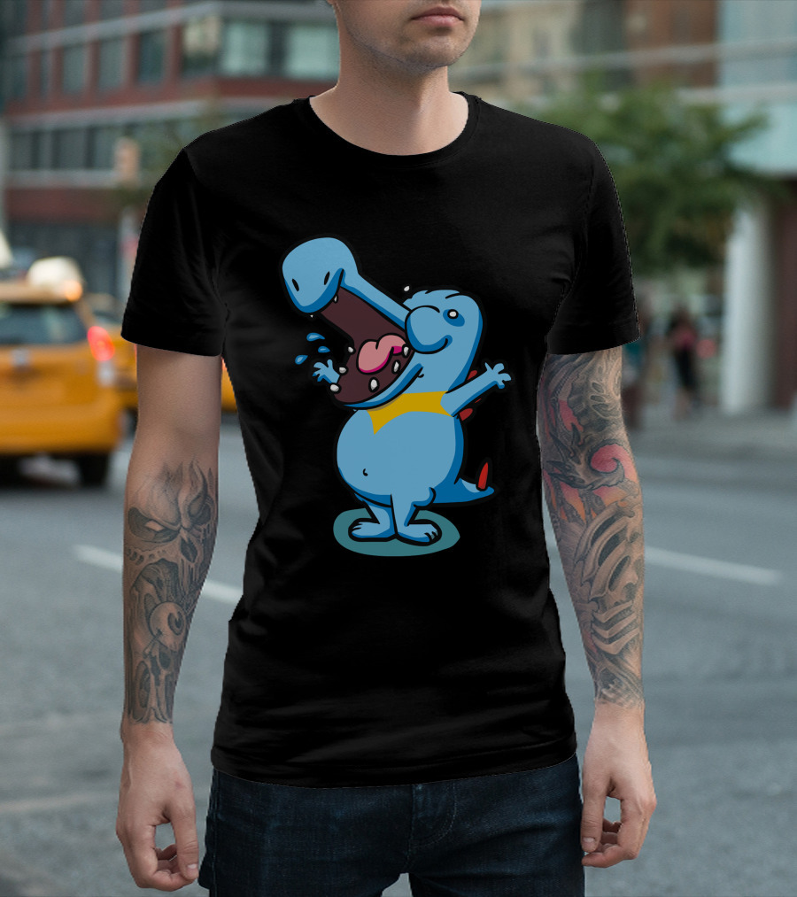 Blue Crocodile Happy Cartoon Mascot with Open Mouth T-Shirt