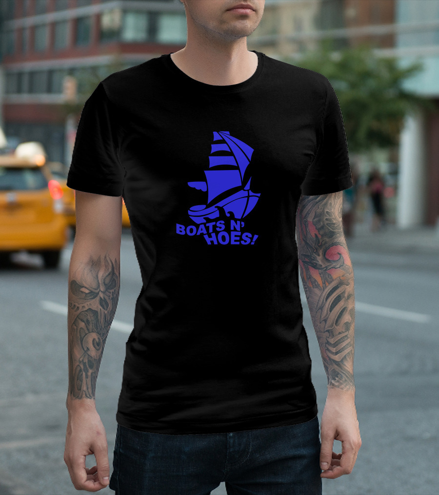 Boats N Hoes Step Brothers Funny Hilarious Blue Sailboat T-Shirt