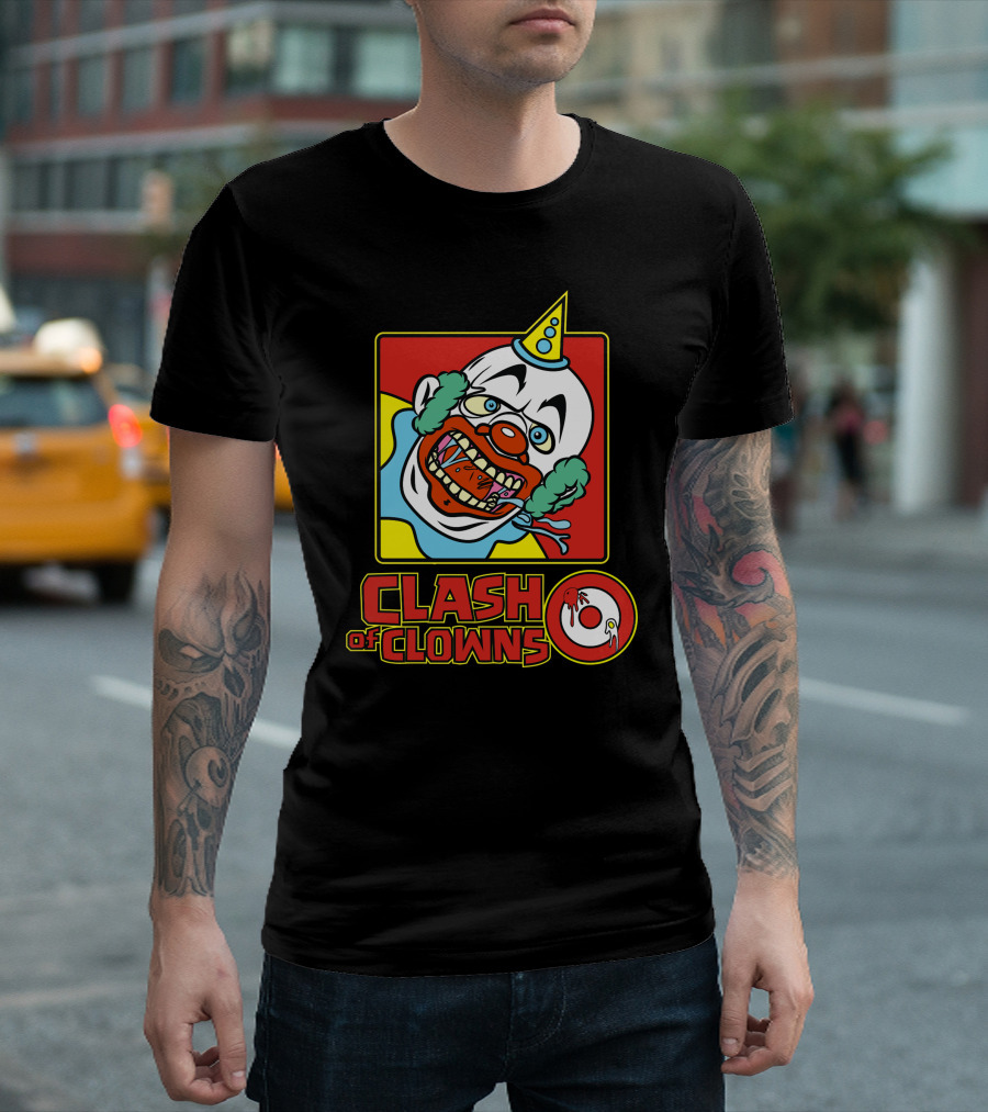 Clash Of Clowns Crazy Cartoon Clown Face With Hat And Red Lips T-Shirt
