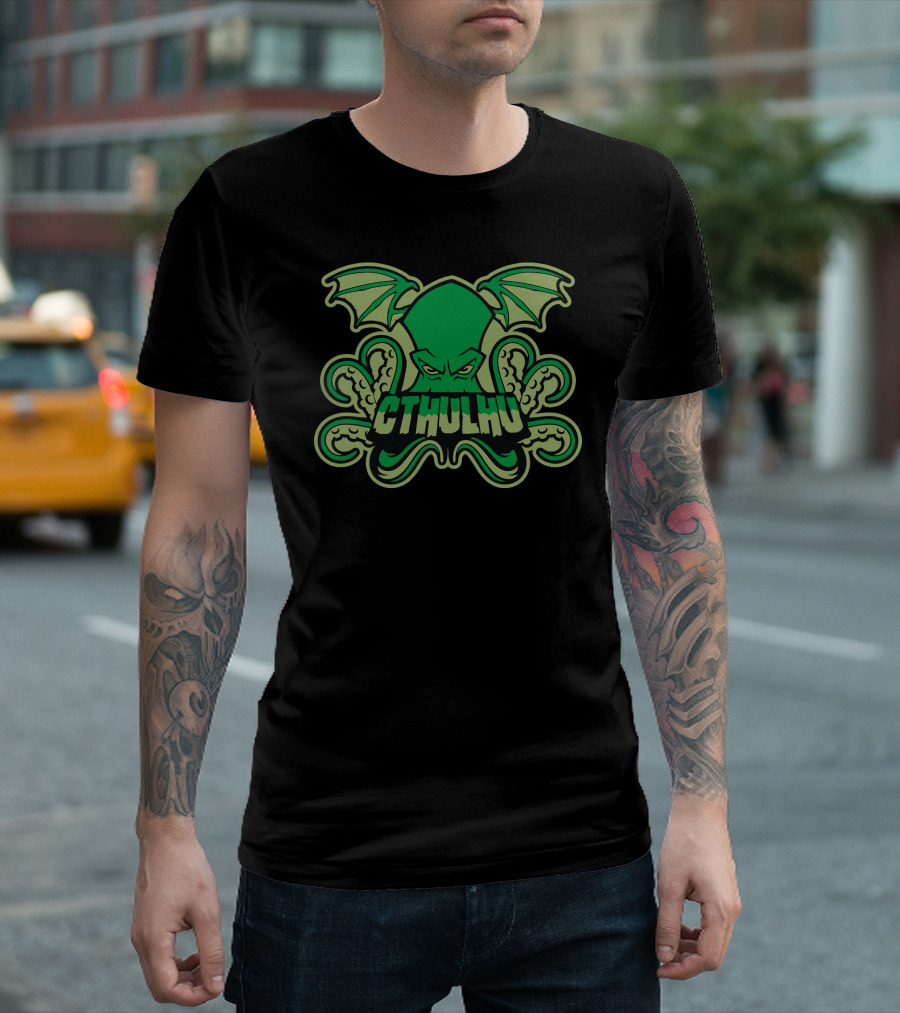 Cthulhu Green Tentacled Creature Emblem T-Shirt