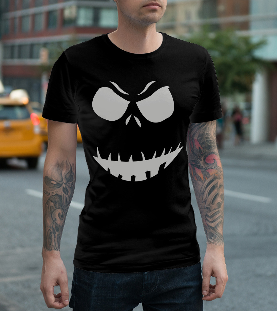 Evil Scary Pumpkin Face Creepy Grinning Jack-O'-Lantern Halloween Expression T-Shirt
