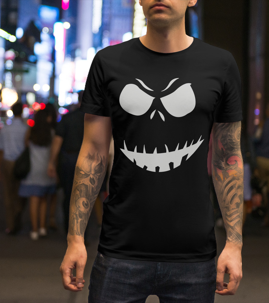 Evil Scary Pumpkin Face Creepy Grinning Jack-O'-Lantern Halloween Expression T-Shirt