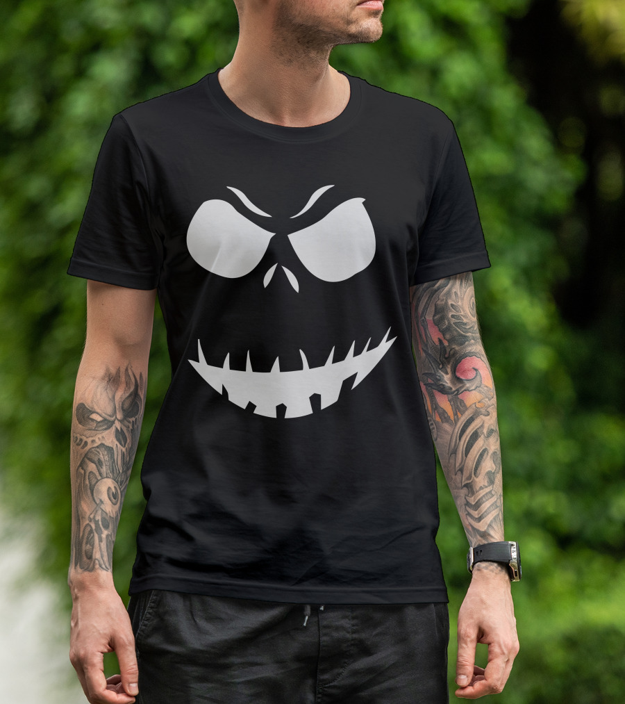Evil Scary Pumpkin Face Creepy Grinning Jack-O'-Lantern Halloween Expression T-Shirt