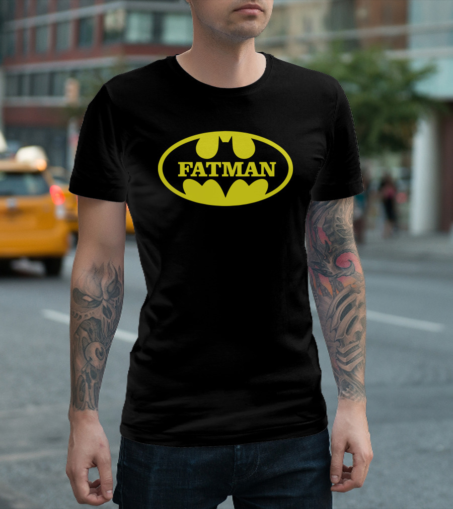 FATMAN Parody Batman Logo Yellow Text Oval T-Shirt