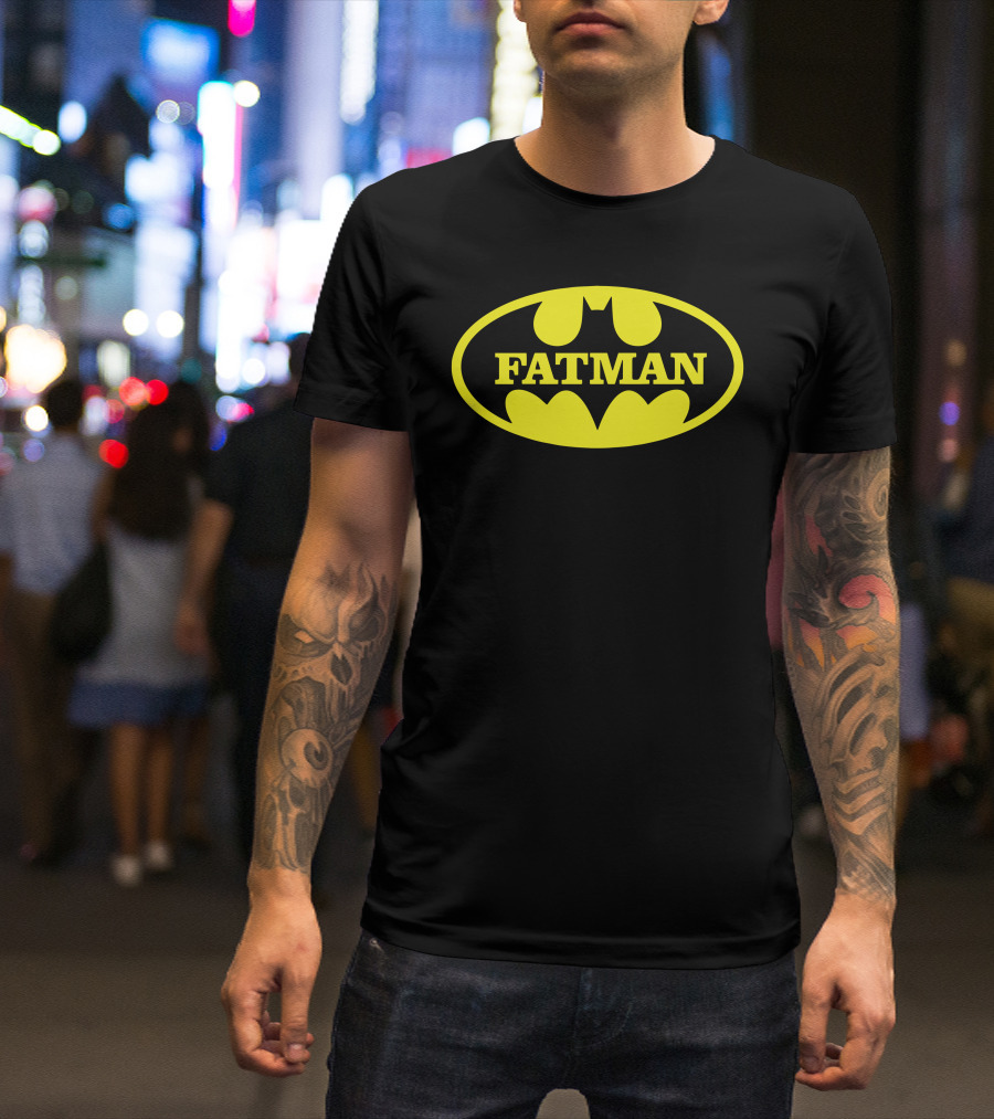 FATMAN Parody Batman Logo Yellow Text Oval T-Shirt