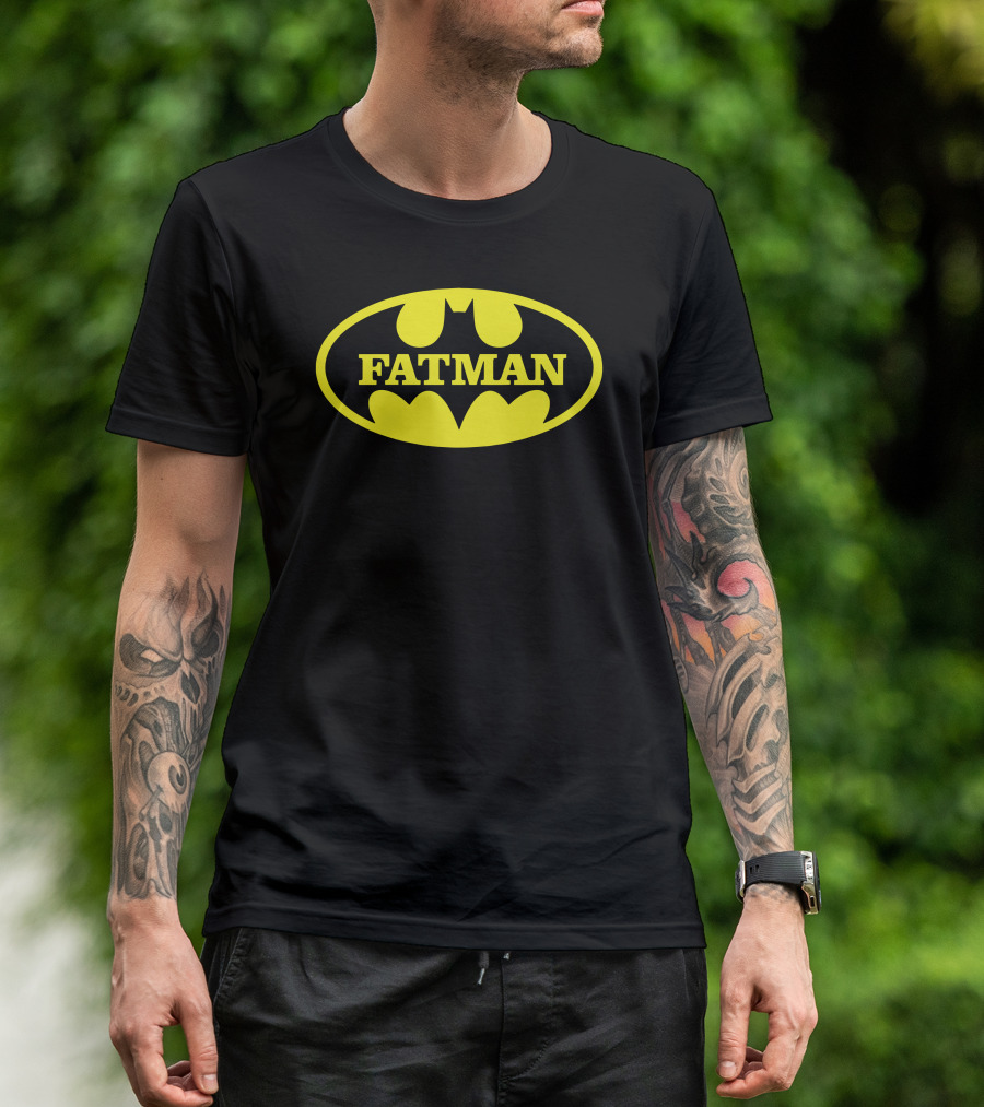 FATMAN Parody Batman Logo Yellow Text Oval T-Shirt
