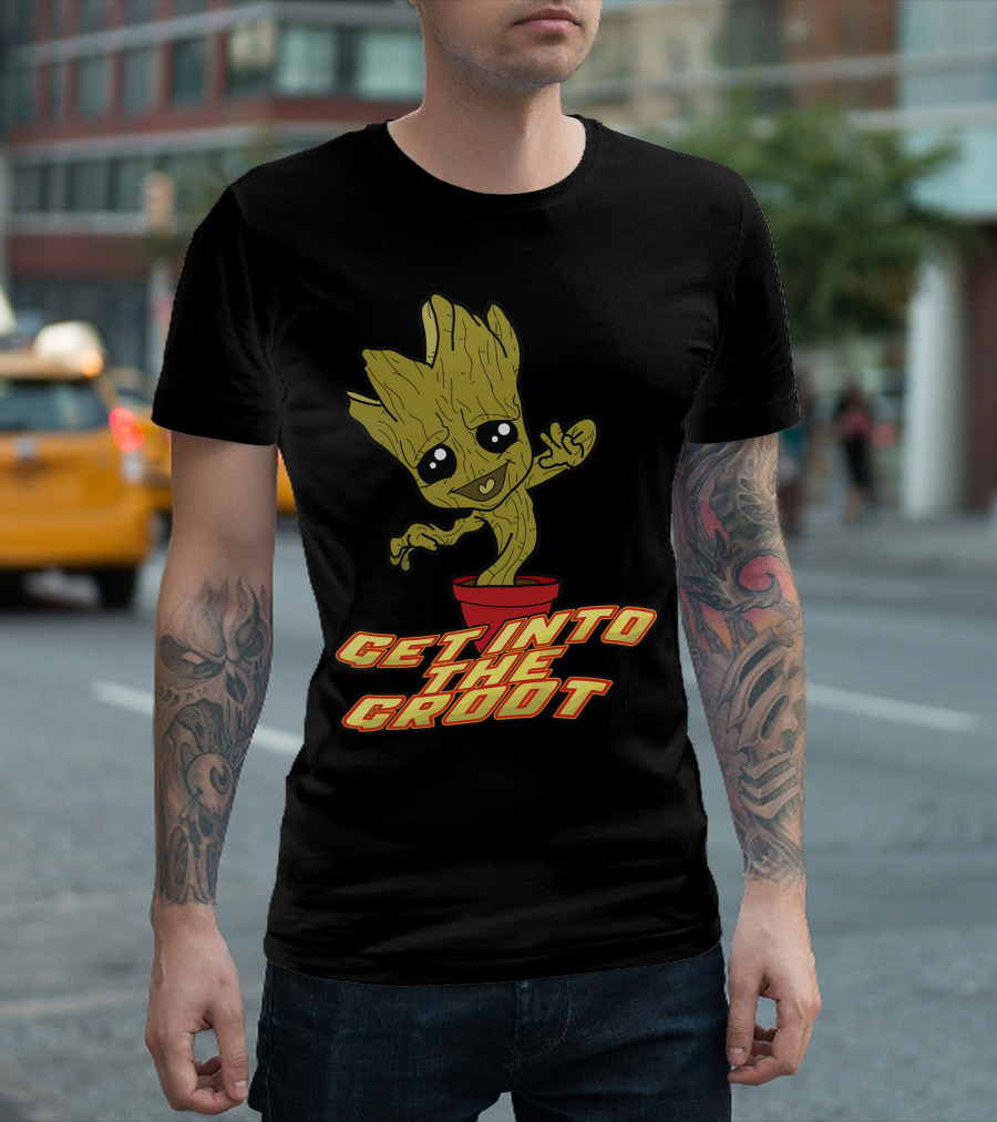 Get Into The Groot Guardians of the Galaxy Cartoon Character Pot T-Shirt