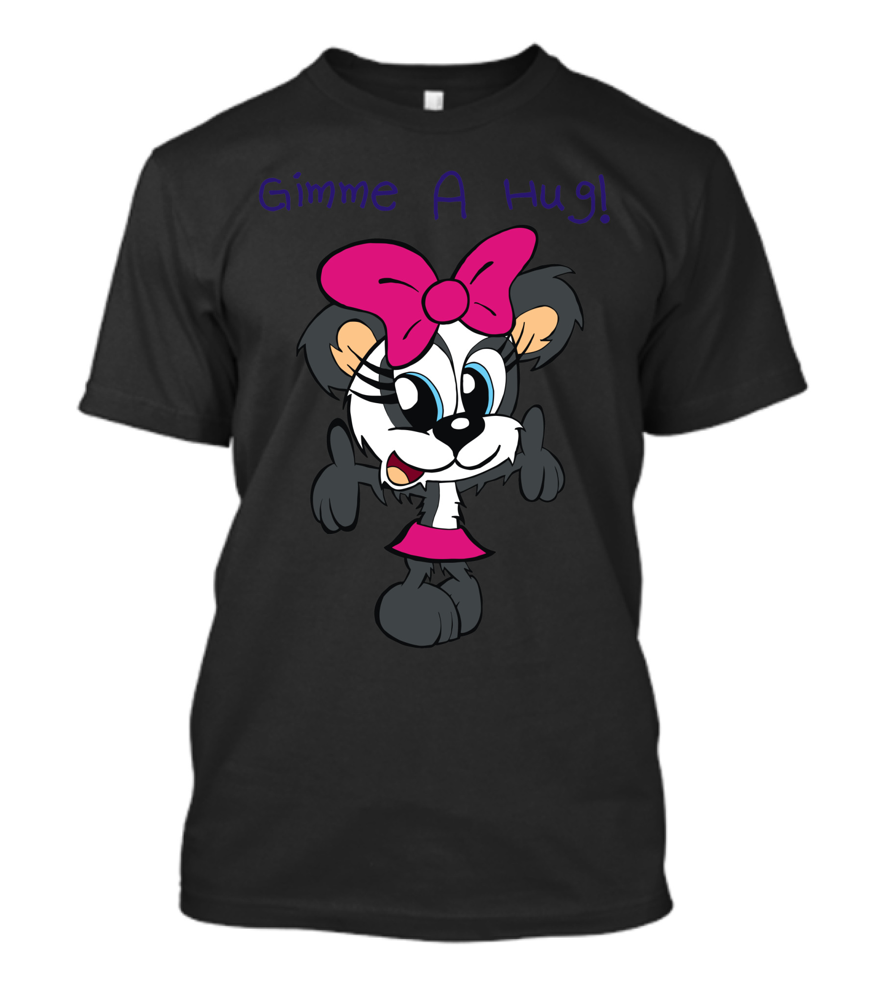 Gimme A Hug Cute Cartoon Character With Pink Bow T-Shirt