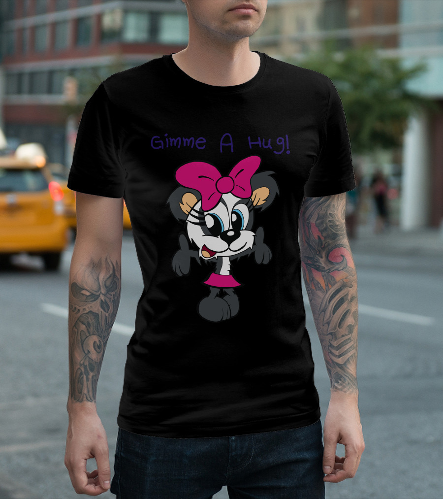 Gimme A Hug Cute Cartoon Character With Pink Bow T-Shirt
