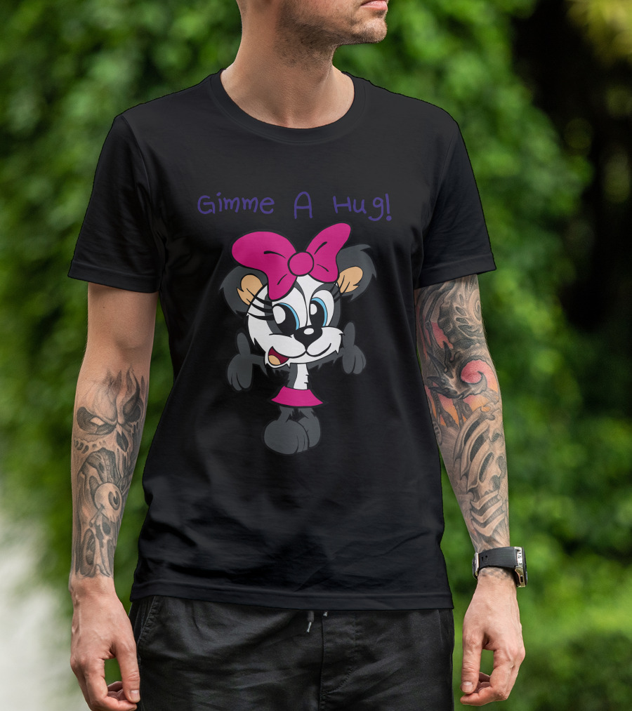 Gimme A Hug Cute Cartoon Character With Pink Bow T-Shirt
