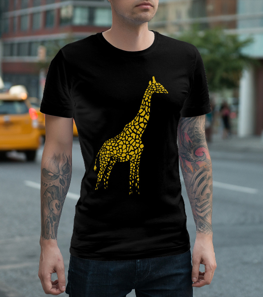 Giraffe Mosaic Pattern Yellow T-Shirt