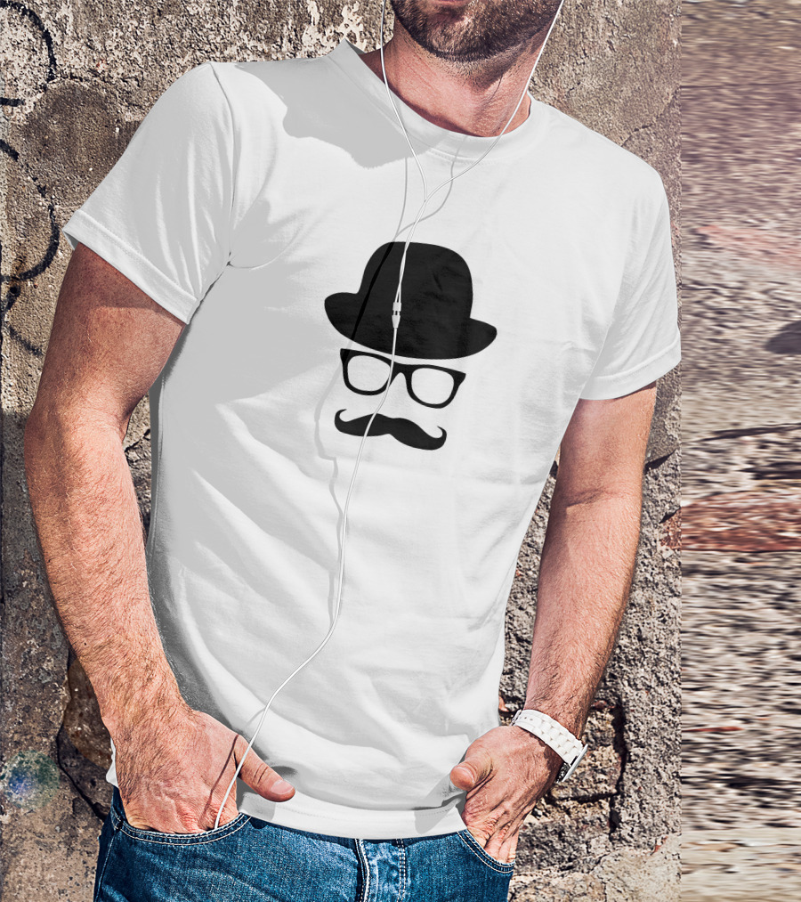 Hat Wayfarer Glasses Moustache Hipster Funny Geek Light T-Shirt