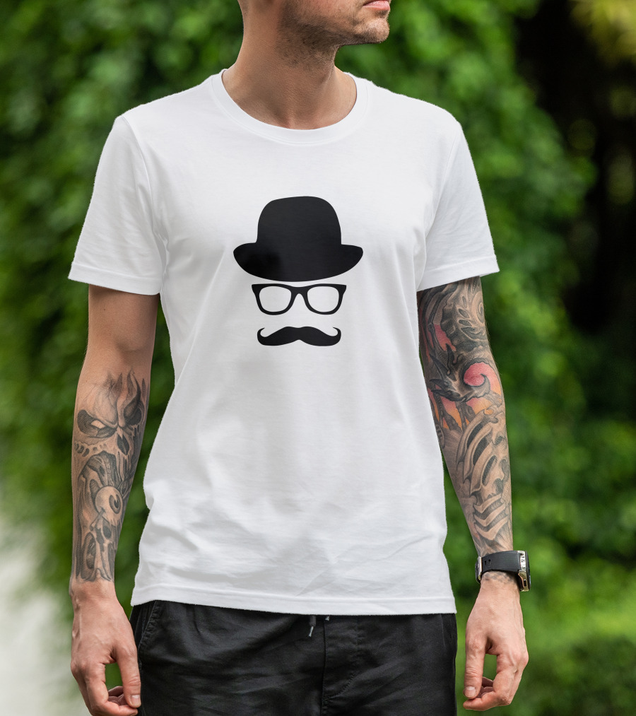 Hat Wayfarer Glasses Moustache Hipster Funny Geek Light T-Shirt