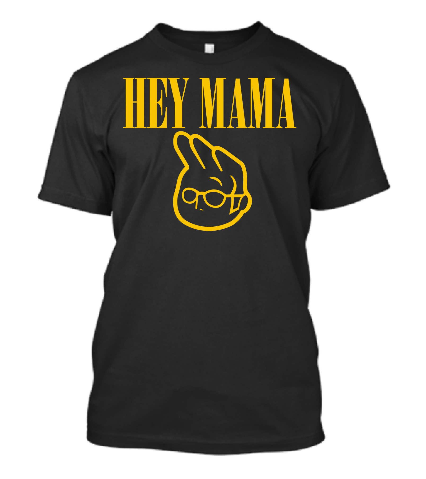 Hey Mama Cartoon Head With Glasses And Peace Sign Gesture T-Shirt