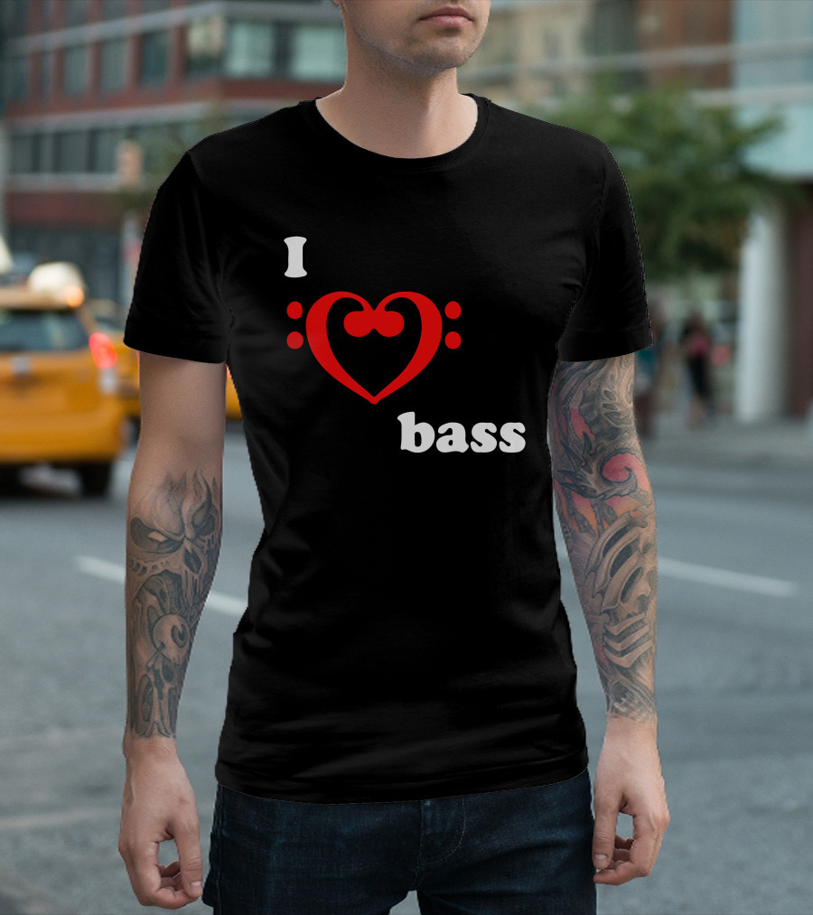 I Love Heart Bass Clef Symbol Music T-Shirt
