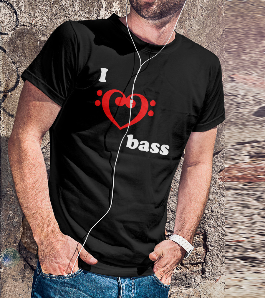 I Love Heart Bass Clef Symbol Music T-Shirt