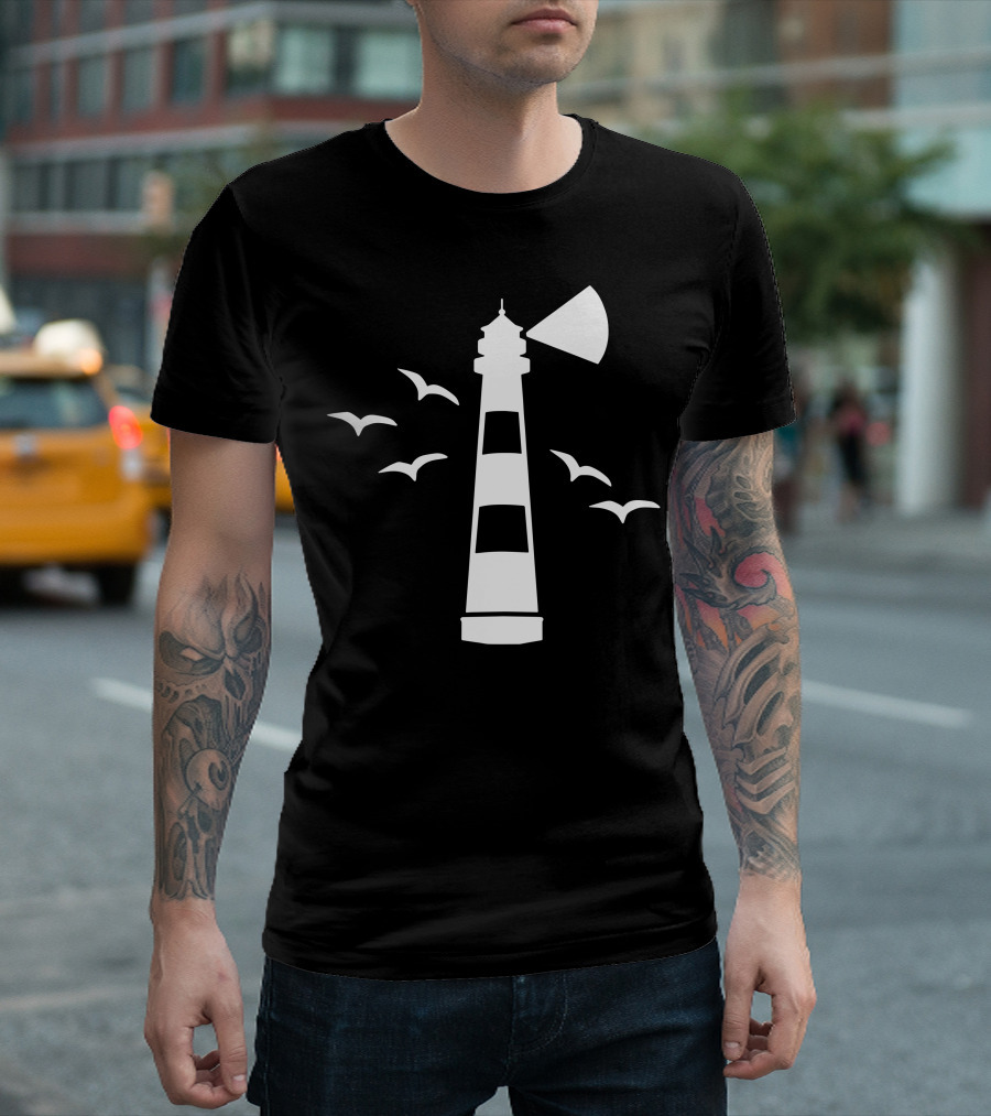 Lighthouse Beacon With Flying Seagulls T-Shirt