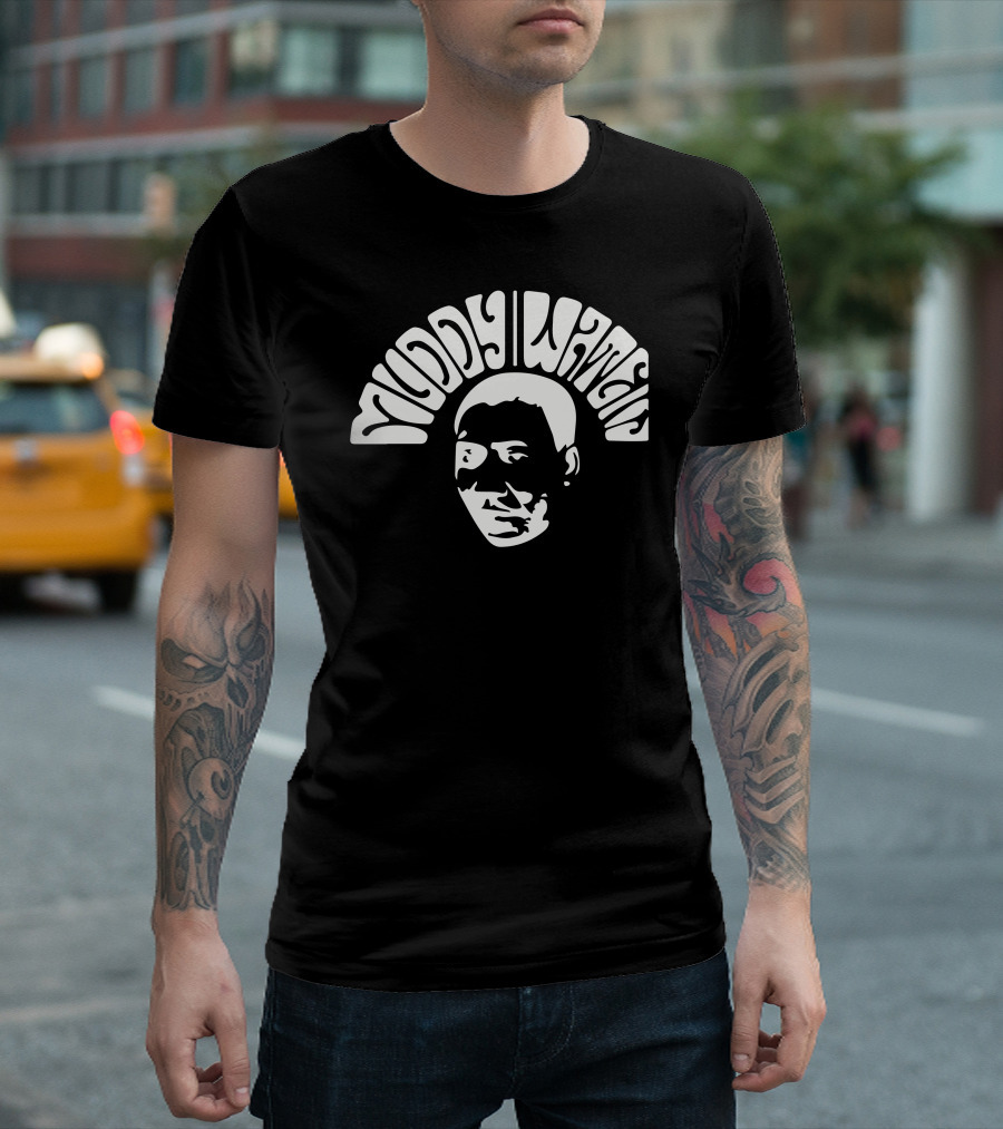 Muddy Waters Stylized Portrait Text Rock T-Shirt