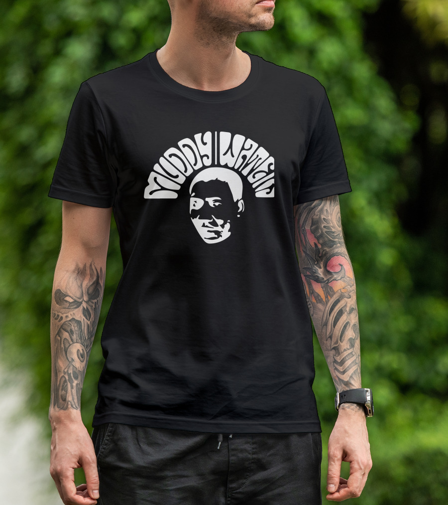 Muddy Waters Stylized Portrait Text Rock T-Shirt