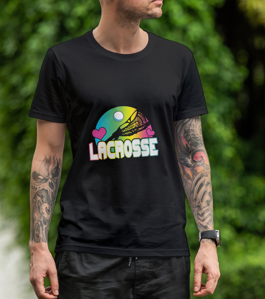 Neon Rainbow Lacrosse Heart T-Shirt