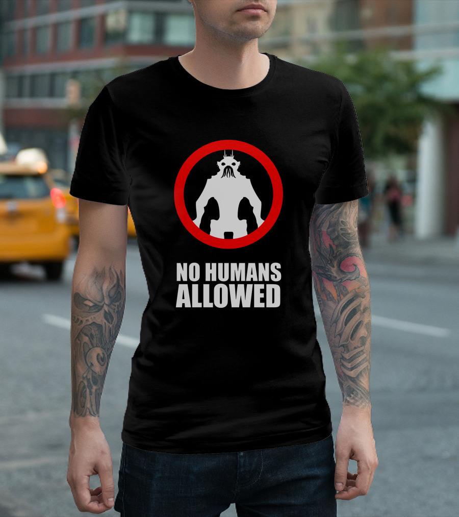 No Humans Allowed Alien Silhouette Red Circle T-Shirt