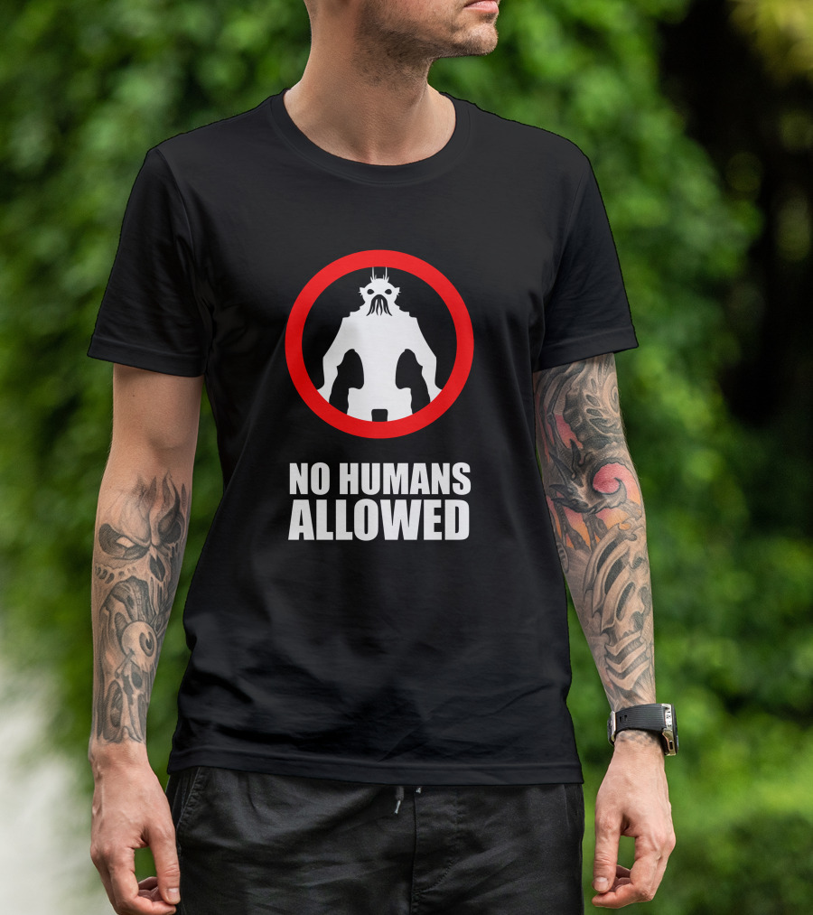 No Humans Allowed Alien Silhouette Red Circle T-Shirt