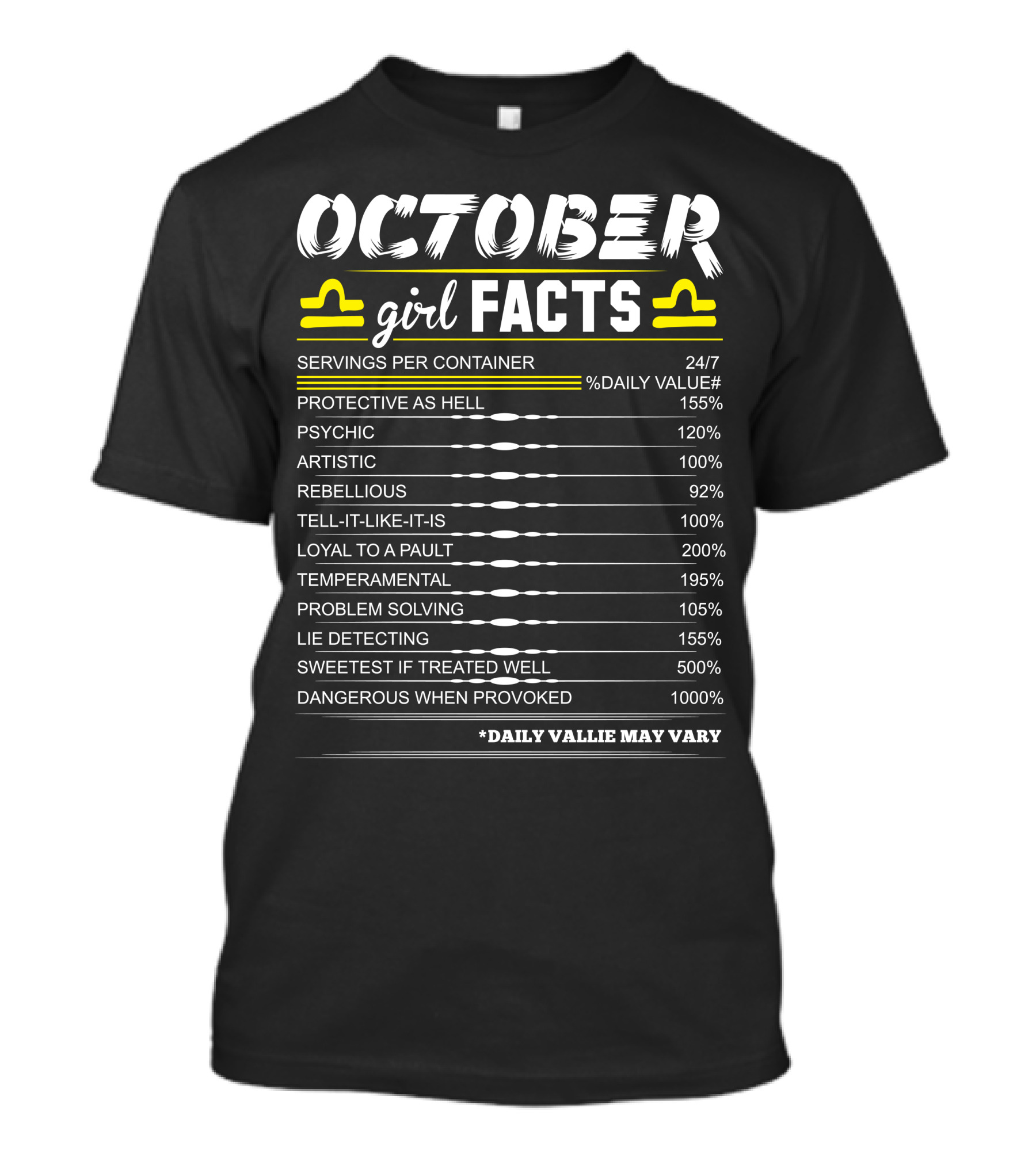 October Girl Facts Libra Protective Psychic Rebellious Daily Value T-Shirt