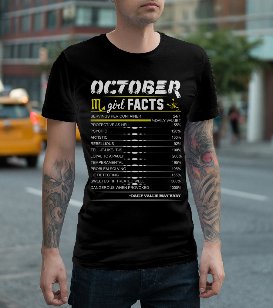 October Girl Facts Scorpio Protective Psychic Artistic Rebellious Loyal Temperamental Problem Solving Lie Detecting Sweetest Dangerous T-Shirt
